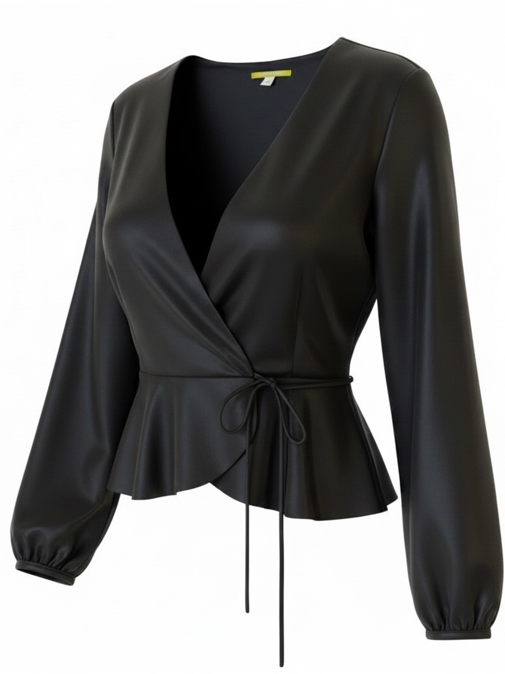 Gianni Bini Sleek Wrap Peplum Tie Waist Black  Blouse Size XS